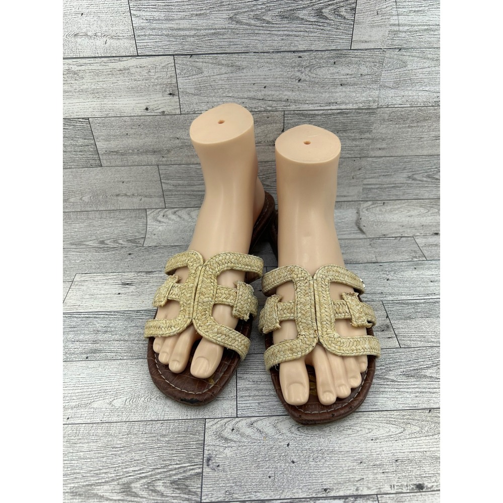 Sam Edelman Beckie Slide Sandals Brown Croc Embossed Women Sz 8.5M Natural Woven
